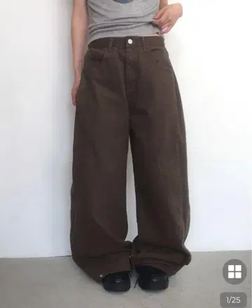 nugu 브라운 와이드 치노 팬츠 스냅 버튼