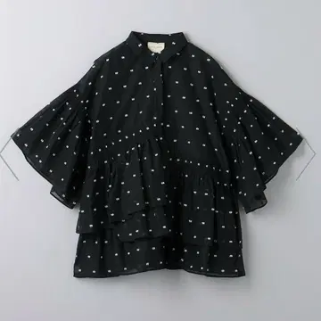 유나이티드 애로우즈 불규칙 셔링 자카드 블라우스 6SL