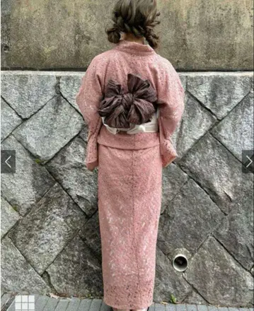 그레일 미사용 새상품 핑크 꽃무늬 레이스 유카타 세트
