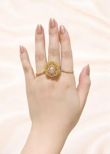 비즈 반지 꽃 옐로우 컬러 프리 사이즈