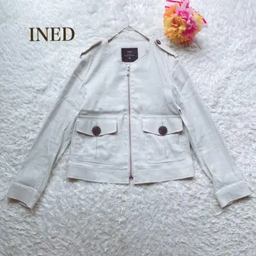 INED 이네드 [S] 밀리터리 자켓 옅은 그레이 린넨 냉방용