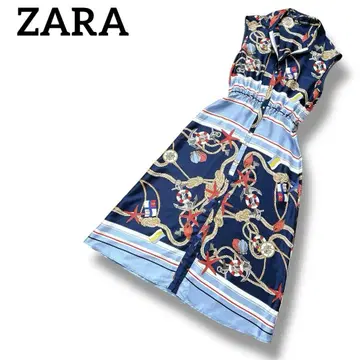 ZARA 자라 마린 스카프 패턴 슬리브리스 셔츠 원피스 스키퍼 S