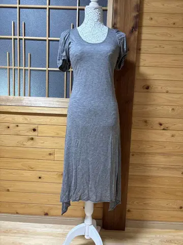 그레이 퍼프 슬리브 롱 티셔츠