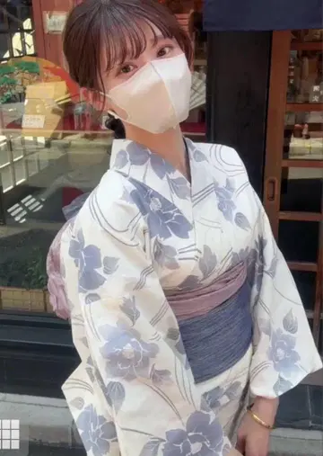 꽃무늬 기모노 연보라 리본 오비 포함 프리 사이즈