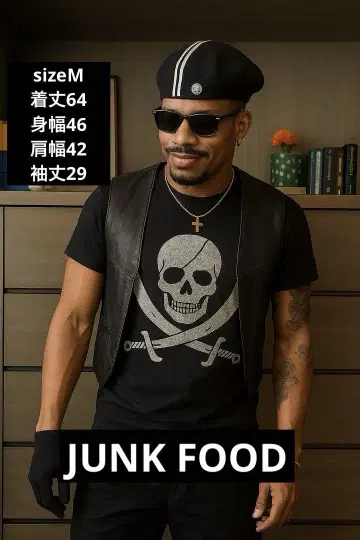 JUNK FOOD 파이리츠 스컬 티셔츠 M 사이즈 블랙 USA제