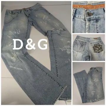 D&G 라이트 블루 스트레이트 데님 남성용 데미지 데님
