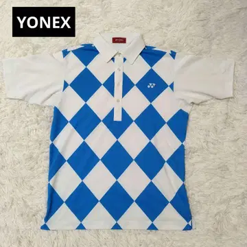 YONEX 요넥스 골프 피케 셔츠 M 사이즈 파랑과 화이트 아가일 무늬