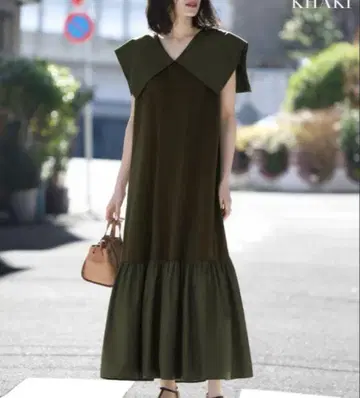 ELFRANK 세일러 카라 이소재 도킹 롱 원피스 현행 모델