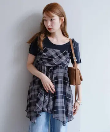 Kastane 체크 아지메 튜닉 블랙