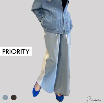 PRIORITY 맨투맨 데님 와이드 팬츠 미사용 새상품