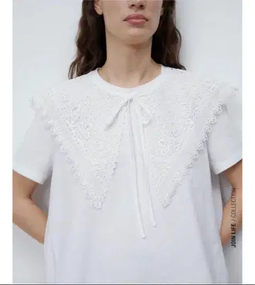 ZARA 자라 레이스 칼라 화이트 티셔츠 빅 레이스 칼라 티셔츠 화이트