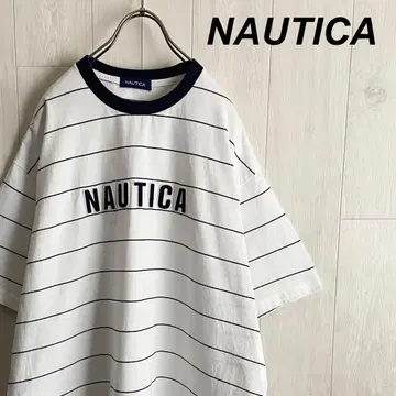 노티카 NAUTICA 자수 로고 보더 반팔 티셔츠 빅 실루엣