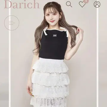 Darich 다리치 리본 DD 로고 슬리브리스 탑 블랙