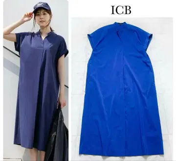 ICB WEB 한정판 세탁 가능한 스트레치 스키퍼 셔츠 원피스 블루
