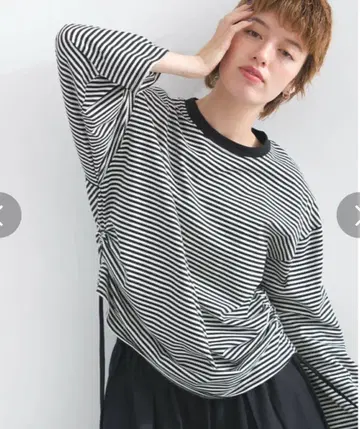 lupilien 루피리안 밑단 드로스트 보더 긴팔 티셔츠 롱T 블랙