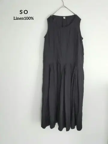 SO 에스오 린넨 100% 롱 슬리브리스 원피스 맥시 길이 넉넉한