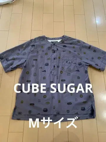 CUBE SUGAR 반팔 셔츠 퍼플 그레이 프린트 패턴