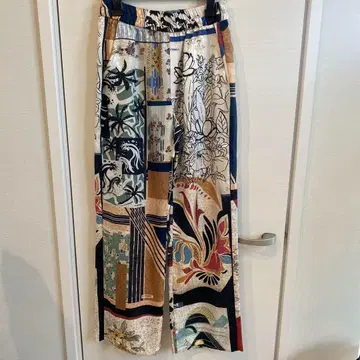 ZARA 자라 와이드 팬츠 패턴 프린트 미사용 새틴 풀렝스