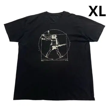 레오나르도 다빈치 기타 티셔츠 XL 블랙 기타리스트 패러디 아트