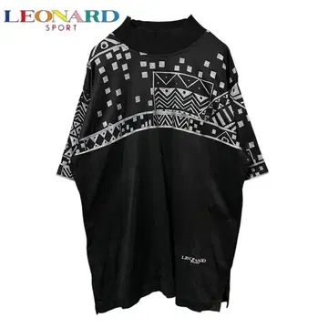 LEONARD SPORTS 로고 자수 기하학 패턴 반팔 티셔츠 상의