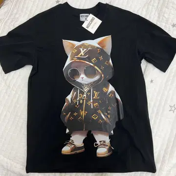 모스키노 고양이 프린트 블랙 티셔츠