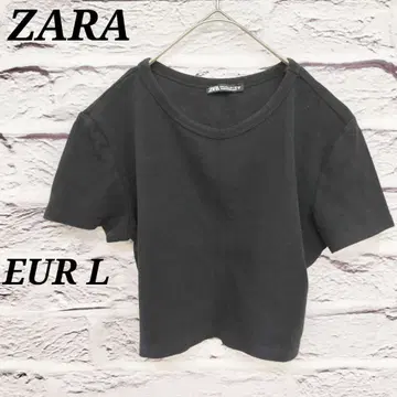 R4552 자라 [EUR L] 반팔 티셔츠 U 넥 미니 티셔츠 블랙