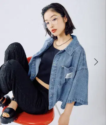 LEPSIM 블라우스 셔츠 BIG 데님 숏 5부 소매 셔츠