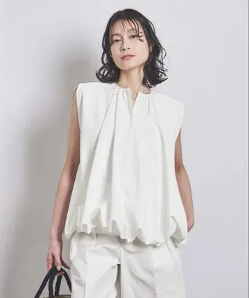 UNITED ARROWS 벌룬 케이프 슬리브 블라우스 화이트