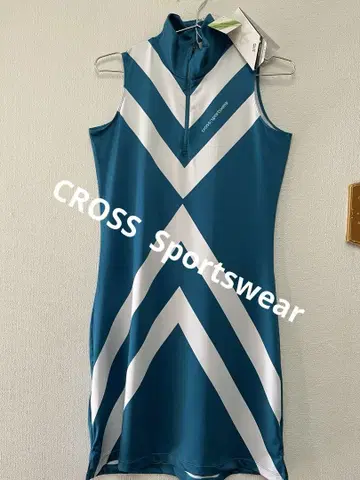 CROSS 터콰이즈 블루 스트라이프 골프 원피스