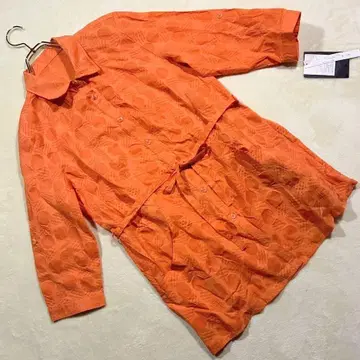 리블 택 포함 새상품 코튼 셔츠 원피스 허리 리본 포함 오렌지 L