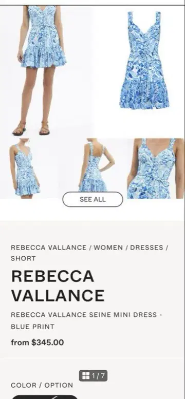 REBECCA VALLANCE 블루 프린트 미니 드레스