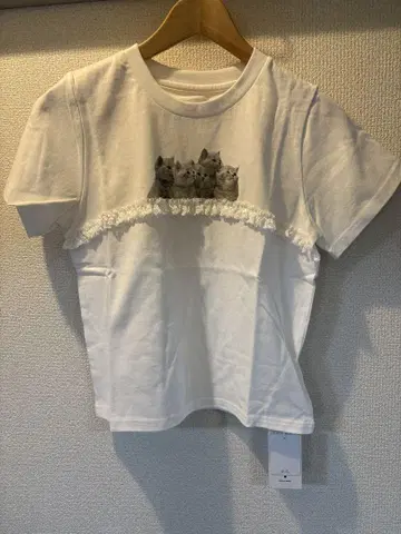 merryjenny 고양이 프린트 프릴 티셔츠