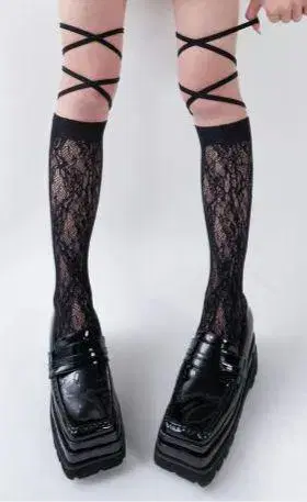 다리치 택 포함 새상품 레이스 하이삭스 BLK 블랙