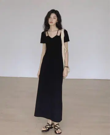 EIGHTMONTH 블랙 반팔 롱 원피스 S Fano Studios