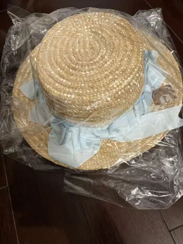 베이지 밀짚모자 스카이블루 리본 아마벨