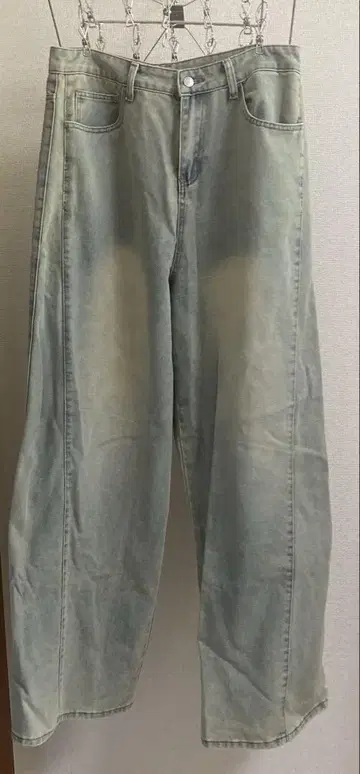 남성용 라이트 그레이 와이드 레그 데님