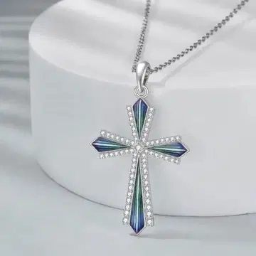 빈티지 크로스 인공 다이아 그라데이션 십자가 목걸이 남녀 공용