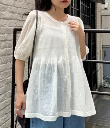 윌로우 2웨이 시어 페플럼 퍼프 슬리브 상의