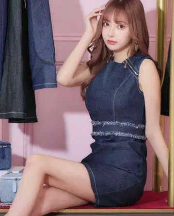 쥬얼스 데님 슬리브리스 미니 원피스