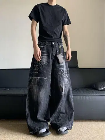 새상품 남성용 루즈 청바지, 도톰한 소재, 와이드 컷, 남성용
