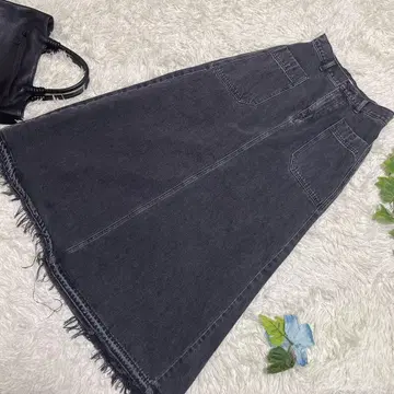 새상품급 moussy 마우지 롱 데님 스커트 그레이 프린지 2 M