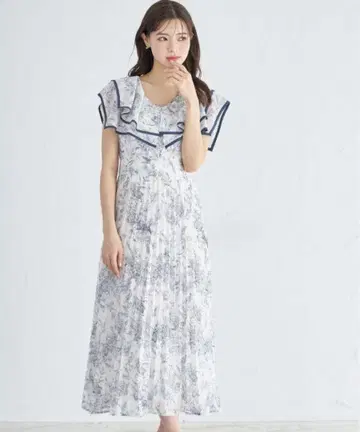 tocco closet 플라워 모듬 프린트 빅 칼라 플리츠 원피스