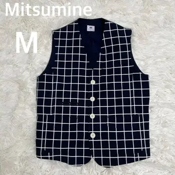 Mitsumine 미츠미네 체크 무늬 정장 베스트 자켓 네이비