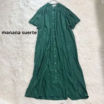 manana suerte 밴드 카라 개더 원피스 그린 루즈핏