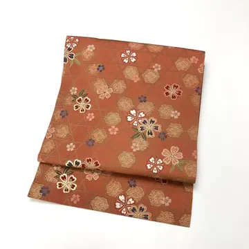 나고야 오비 꽃무늬 금색 브라운 주황색 KO-1458