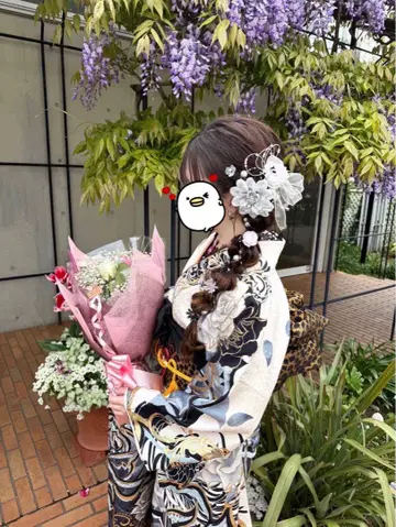 성인식 후리소데 엮은 머리 장식