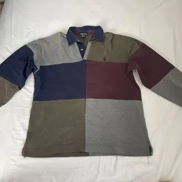 nautica 멀티 컬러 패치워크 긴팔 피케 셔츠