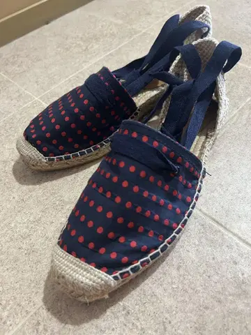 하버색 빨간색 도트 에스파드리유 샌들 40 (25.0cm) 네이비
