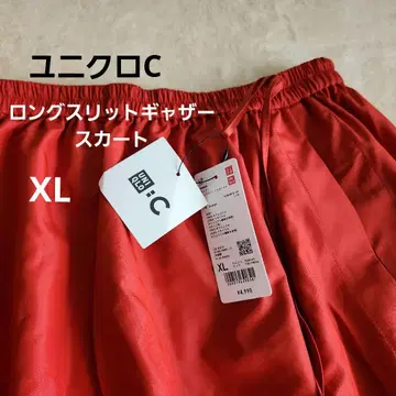 택 포함 새상품 유니클로 C 롱 슬릿 개더 스커트 빨간색
