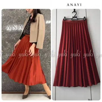 ANAYI 새틴 플레어 플리츠 스커트 36